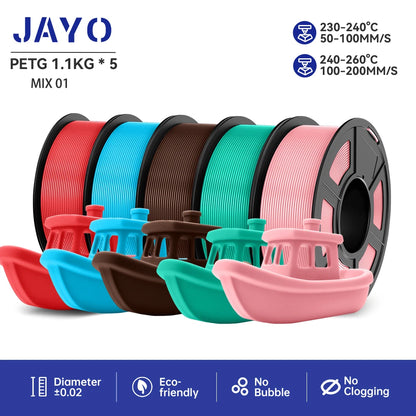 JAYO 5Rolls PLA/PLA Plus/petg/ABS/TPU/PLA meta/PLAYG/HS-PLA 3D Printer Filament 1.75mm FDM 3D Printer Materials for 3D Printer