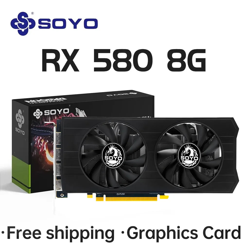 SOYO AMD Radeon RX580 8G Graphics Card GDDR5 Video Card HDMI DP DVI PCIE3.0x16 Gaming GPU RX 580 Cards Computer components