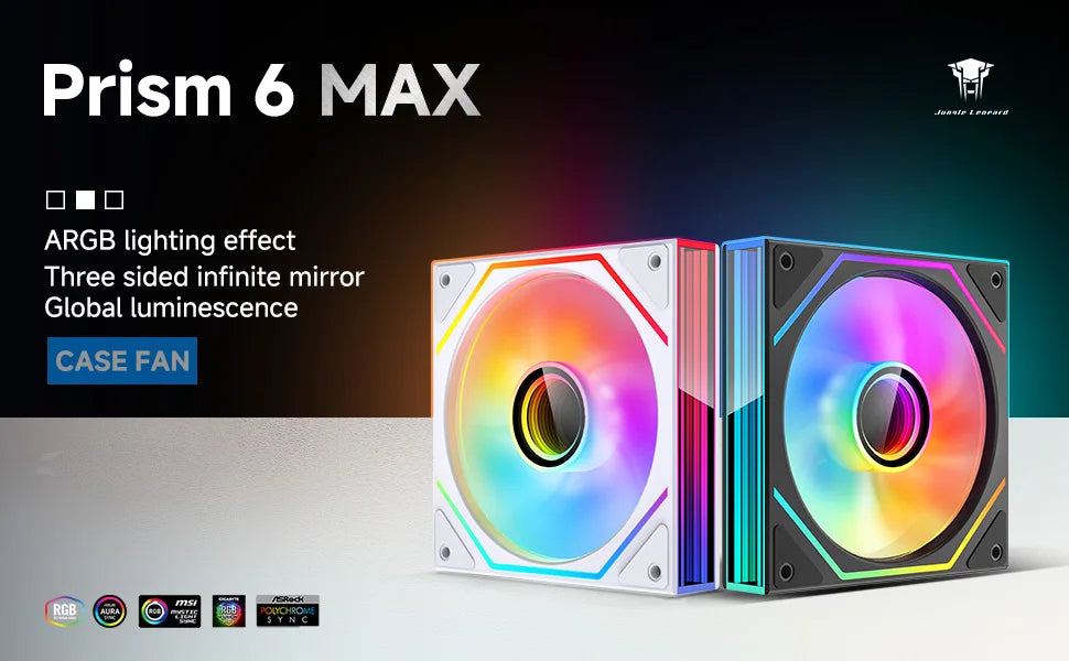 Jungle Leopard Prism 6MAX ARGB CPU Fan 120mm Black White 3 Side Infinity Mirrors PC Cooler Fan 5V 3PIN ARGB Mobo Sync 4PIN PWM