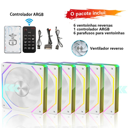 Wovibo PC Ventilador de Refrigeração para Computador 120mm ARGB Infinity Mirror PWM 4Pin 5V 3Pin Branco Preto 12cm Ventiladores