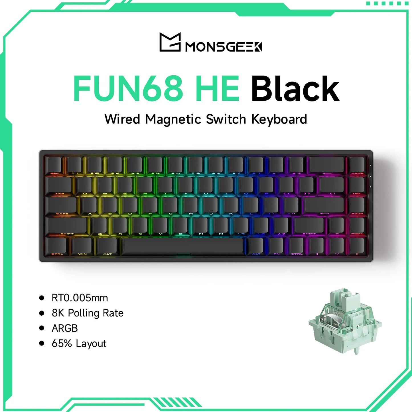 Akko MonsGeek FUN68 HE Magnetic Switch Keyboard 65% Rapid Trigger 0.005mm 8K ARGB Wired Esports Gaming Keyboard for Gamer