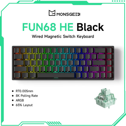 Akko MonsGeek FUN68 HE Magnetic Switch Keyboard 65% Rapid Trigger 0.005mm 8K ARGB Wired Esports Gaming Keyboard for Gamer