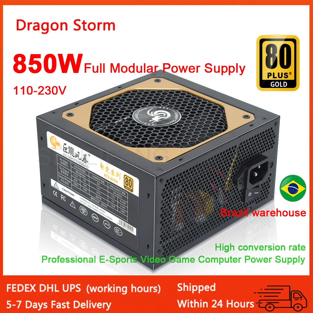 Full Modular ATX 850W 80Plus Gold 20+4Pin 12V Professional E-Sports Video Game Computer PSU For PC Desktop Power Supply