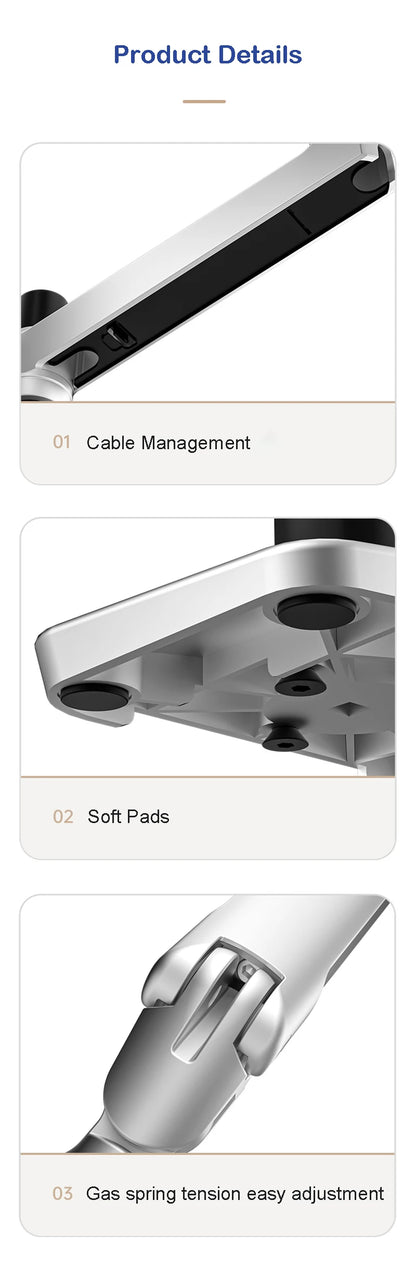 V62CT Aluminum Alloy Desktop Mount Dual Use 17-27 inch Monitor Support 17 inch Laptop Holder Mechanical Spring Arm