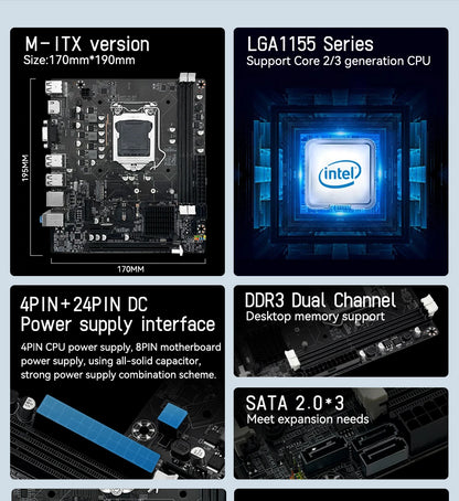 MACHINIST H61 Motherboard M.2 NVME PCIEx16 DVI Supports Dual-channel DDR3 RAM Intel Core 2/3 Gen CPU LGA1155 for Desktop PC