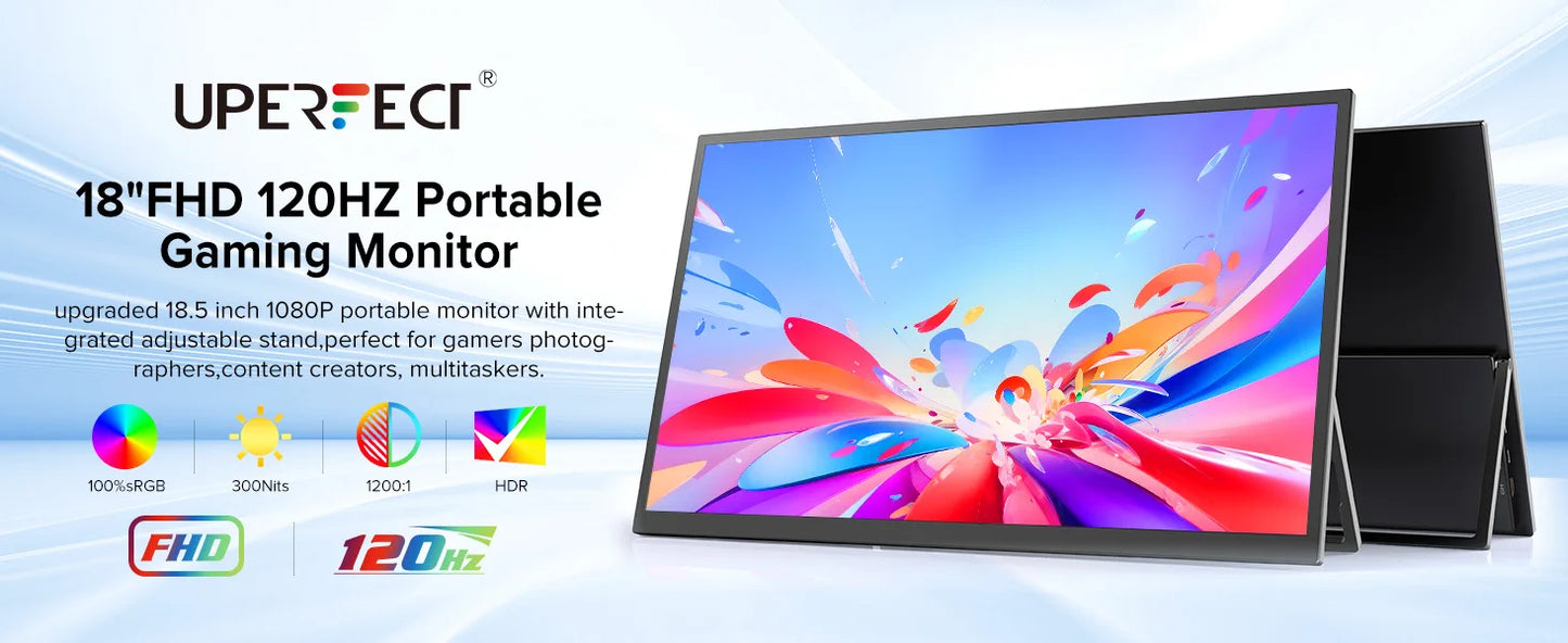 UPERFECT 18.5 Inch Monitor 120HZ FHD HDR IPS Laptop Computer Gaming Display HDMI USB C External Screen With Dual Speakers VESA