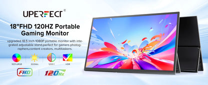 UPERFECT 18.5 Inch Monitor 120HZ FHD HDR IPS Laptop Computer Gaming Display HDMI USB C External Screen With Dual Speakers VESA