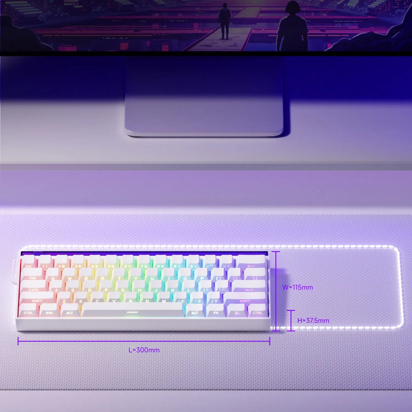 Veekos Shine60 HE Keyboard 60% AGRB with Lightbox RT0.01mm Magnetic Switch 8K Type-C Wired E-Sports Gaming Keyboard Do Brasil