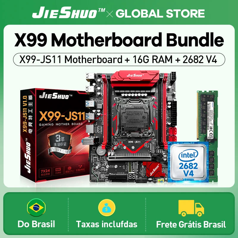 JIESHUO X99-JS11 Motherboard Set with Intel Xeon E5 2682 V4 CPU & Four-channel DDR4 16G  2133MHz RAM for Gaming Computer