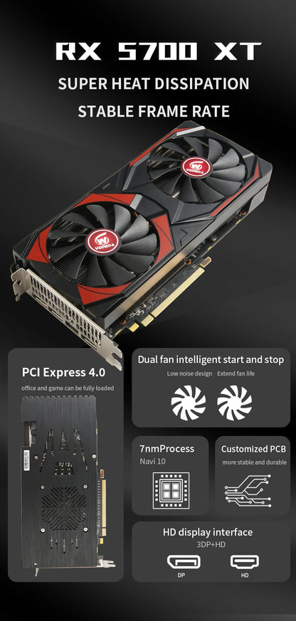 Veineda RX 5700XT 8GB Graphics Card GPU GDDR6 256Bit 8pin+6pin  7nm DP*3 HDMI*1  Video Card Support Desktop CPU placa de video