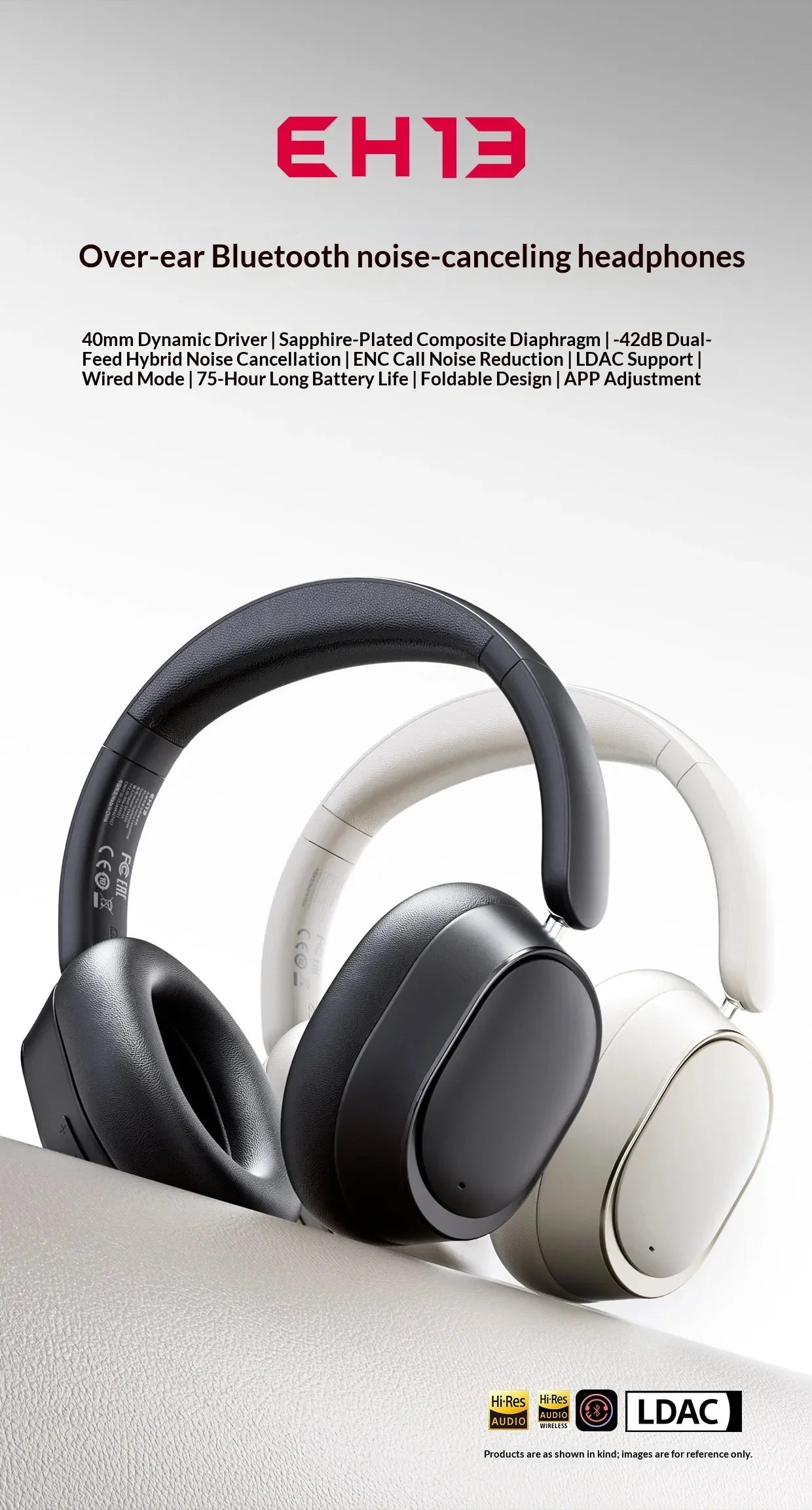 Fiio Eh13 Headphones Over Ear Gaming Bluetooth Dynamic Anc Noise Reduction Ldac Hifi Audio Long Battery Life Wireless Headset