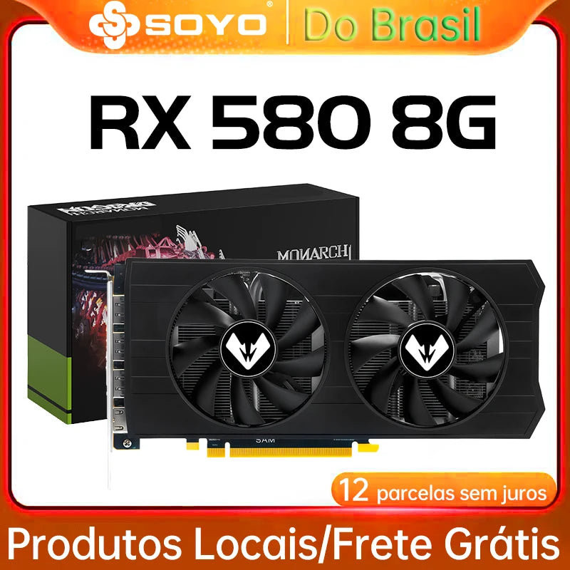 SOYO Radeon RX580 8G Graphics Cards GDDR5 Video Card DP DVI PCIE3.0x16 for Gaming Computer GPU Card RX 580 Full New SOYO AMD