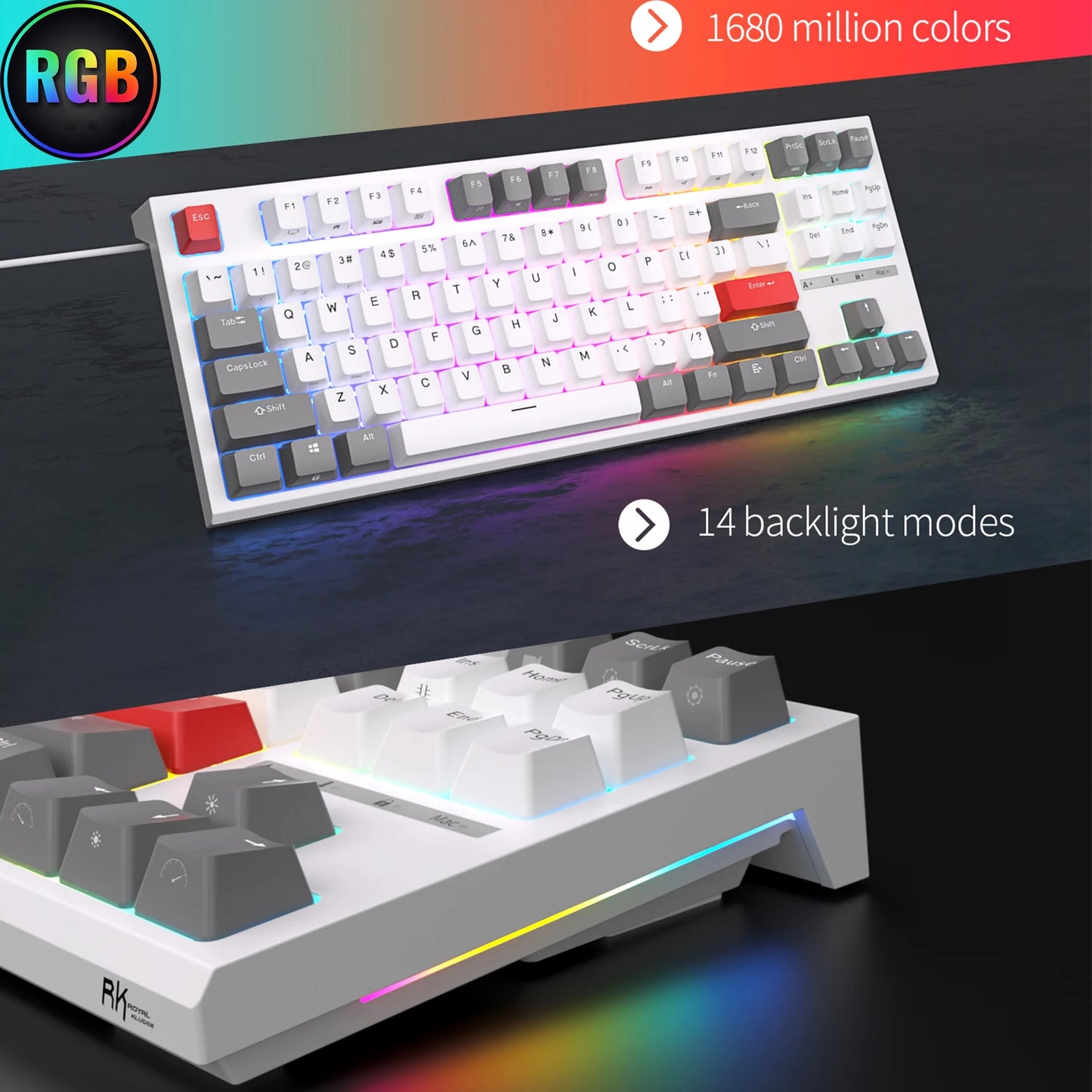 RK R87 Brazilian Portuguese Mechanical Keyboard 87 Keys RGB Backlit Hot-Swappable Gaming Keyboard PBT Keycaps RK ROYAL KLUDGE