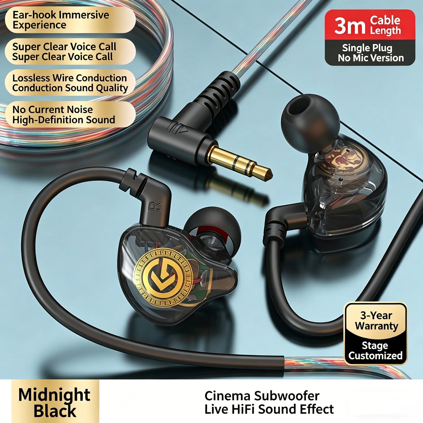 3-meter wired gaming headset with 3.5mm angled plug and Hi-Fi sound quality