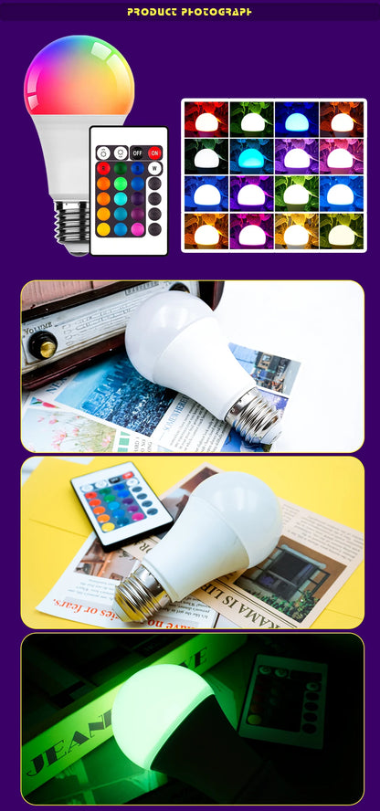 LED RGB Light Bulb AC 220V 230V E27 Bombillas LED 7W IR Remote Control Changeable Colorful RGBW Led Lamp Spotlight Bulb