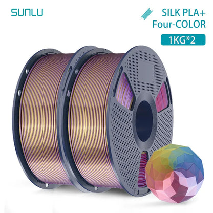 SUNLU 2KG Silk PLA Plus Four Colors Filament 1KG 1.75mm Pla+ Rabinbow Four Colors Neatly Wound 3D Filament for 3D Printer