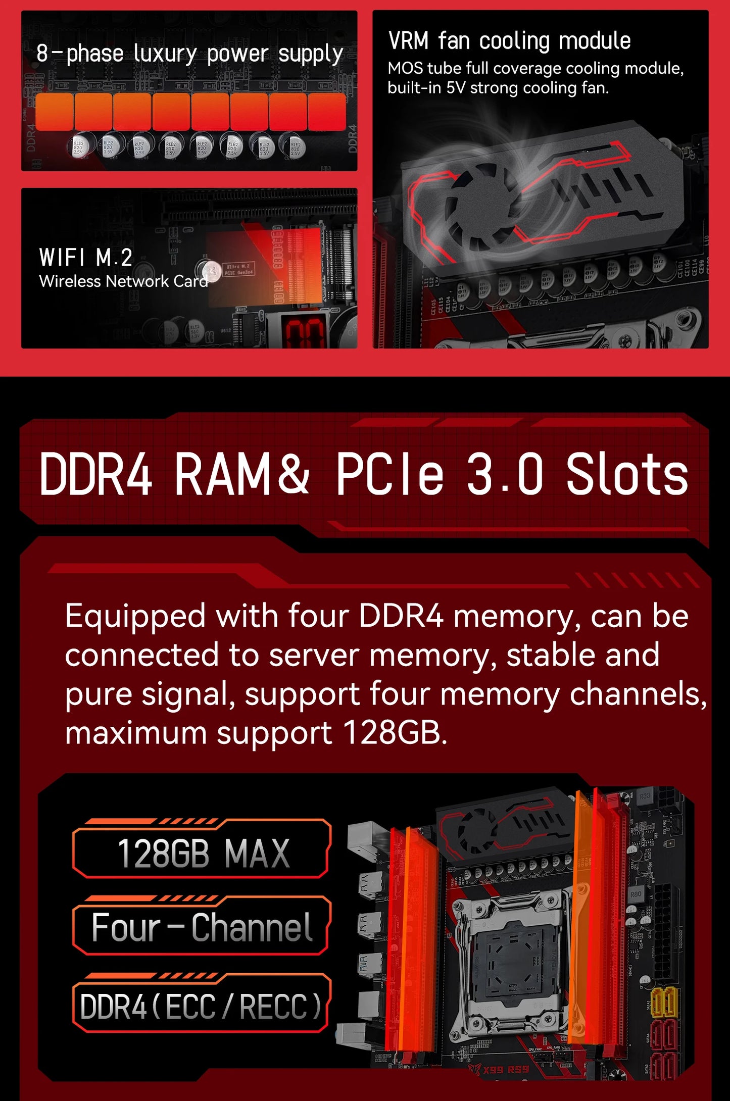 MACHINIST X99 RS9 Motherboard Support Xeon E5 V3/V4 LGA 2011-3 CPU And DDR4 RAM Four channel and NVME M.2 Slot USB3.0