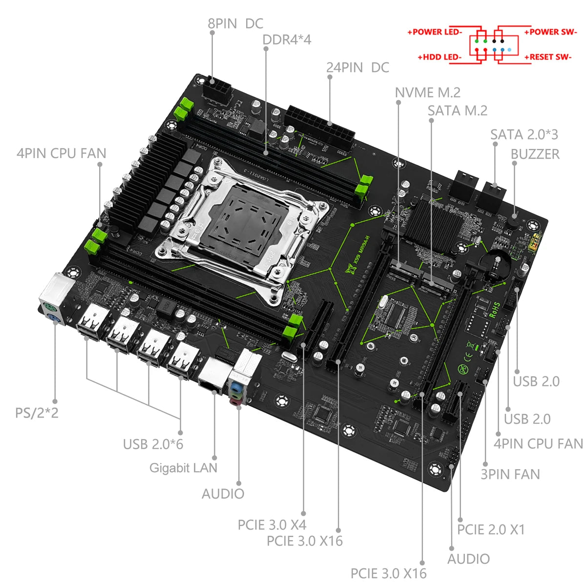 MACHINIST X99 MR9A-H motherboard supports Intel Xeon E5 2640 V3 2680 v4 LGA 2011-3 CPU and DDR4 RAM memory NVMe M.2
