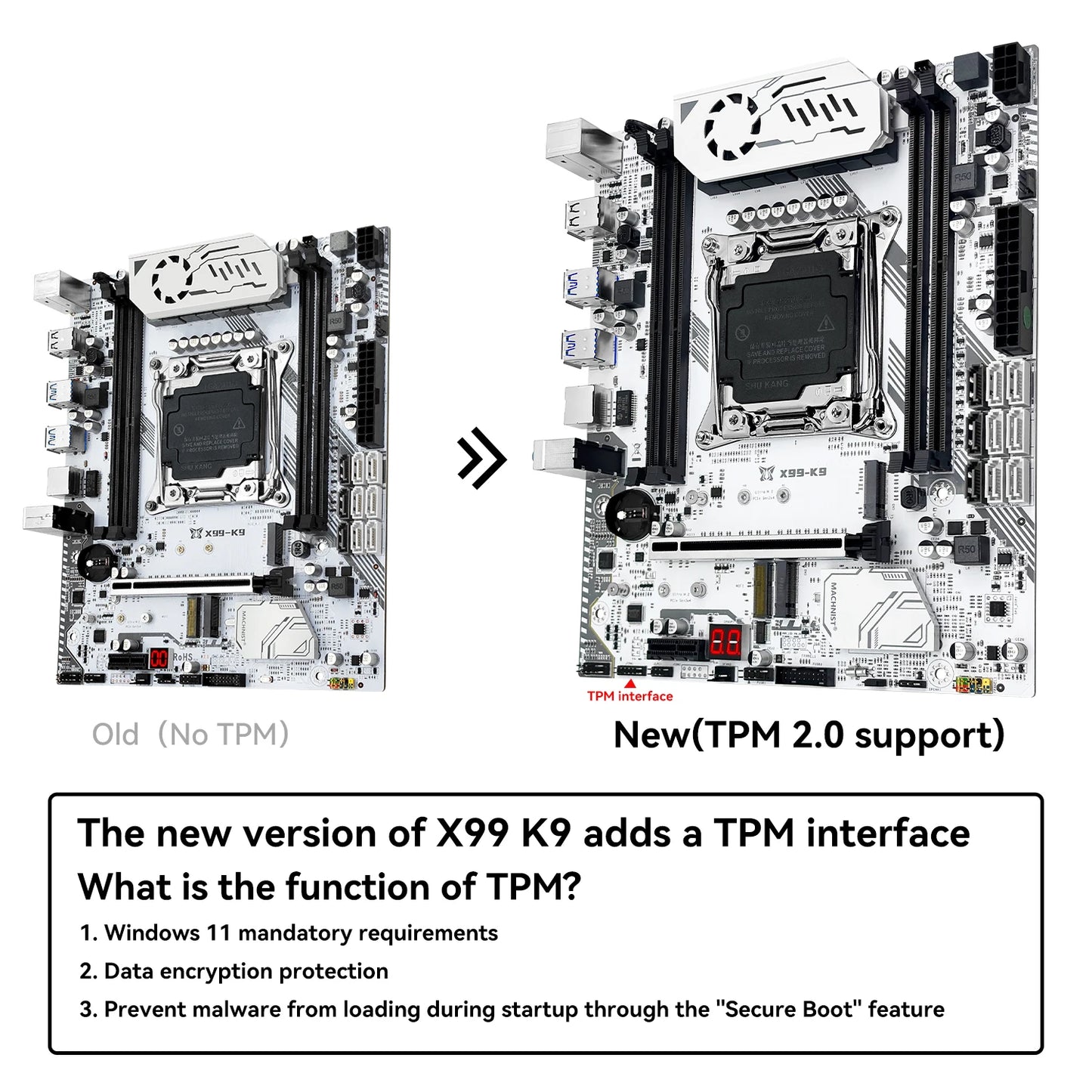 MACHINIST X99 K9 Motherboard C612 Chip Supports TPM 2.0 LGA 2011-3 CPU Four Channel DDR4 RAM PCIE3.0 USB3.0 for Desktop Host